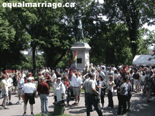 Queens Square filled with people celebrating Pride (Photo by equalmarriage.ca, 2003)