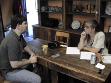 Joe Varnell being interviewed by Northern Life reporter Tracey Duguay in Sudbury (Photo by equalmarriage.ca, 2002)