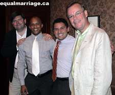 Joe Varnell and Kevin Bourassa with Jacob  Miles and Mark Gardner (Photo by equalmarriage.ca, 2006)