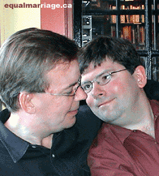Kevin and Joe - time to return to Toronto.  (Photo by equalmarriage.ca, 2002)