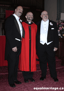 Phillip De Blieck, Rev. Dr. Brent Hawkes, and Rev. Troy Perry (Photo by equalmarriage.ca, 2003)