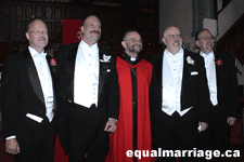 Witness George Olds, De Blieck, Hawkes, Perry, and witness Ian Taylor (Photo by equalmarriage.ca, 2003)