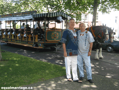 Bob Peacock and Lloyd Thornhill (Photo for equalmarriage.ca courtesy of Jane Eaton Hamilton, 2003)