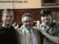 Kevin Bourassa, Justice Harry LaForme, and Joe Varnell (Photo by equalmarriage.ca, 2003)
